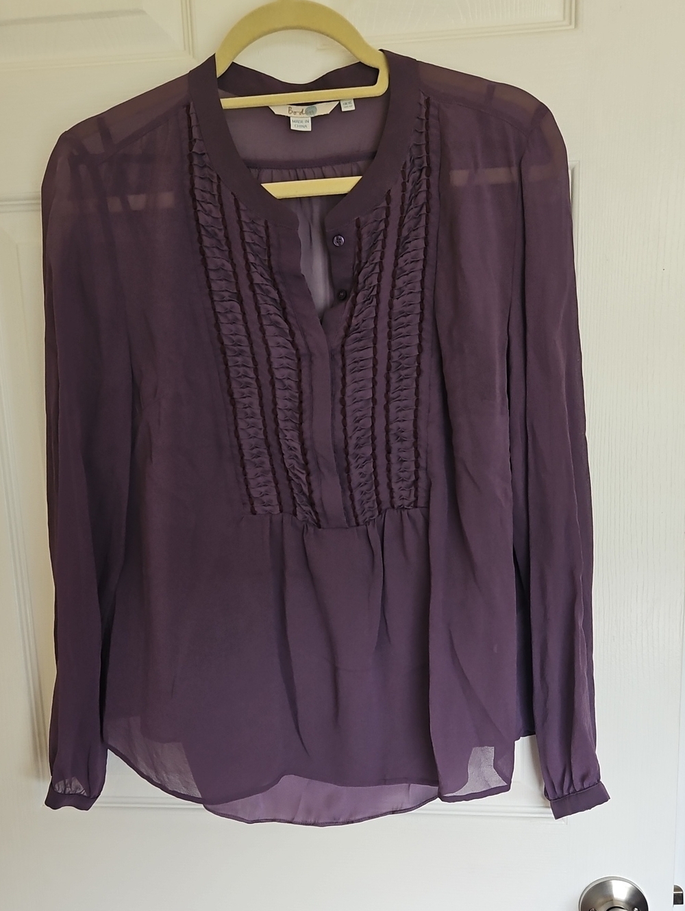 Boden Plum Pintuck Sheer Blouse